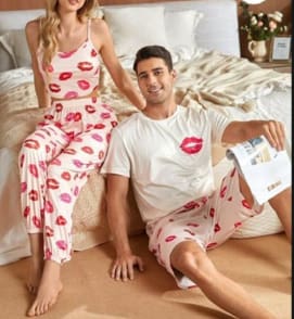 Couples White Lip Print Matching Pajama Set