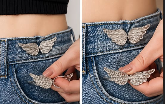 Gold Angel Wings Waist Button Extender for Jeans – Adjustable Metal Pants Buckle Pin