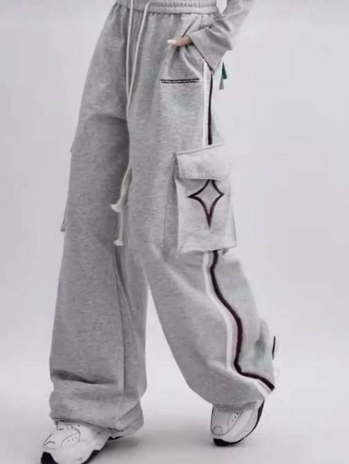 Women’s Grey Wide Leg Cargo Sweatpants – Trendyol Loose Fit Jogger Pants with Side Pockets