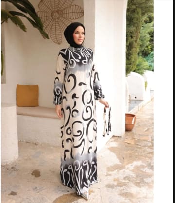 Women’s Abstract Print Maxi Dress – Long Sleeve Belted Modest Dress