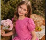 Girls Pink Embroidered Eyelet Puff Sleeve Dress – Floral Cutwork Summer Party Dress