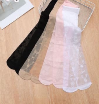 Girls Lace Knee-High Socks – Floral Sheer Socks Size 11–14