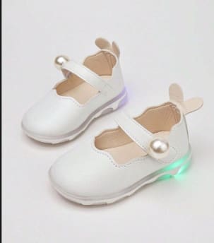 SHEIN Baby Girls’ White Pearl Mary Jane Shoes – LED Light Soft Sole Toddler Shoes, SHEIN Fast Delivery in 5 Days