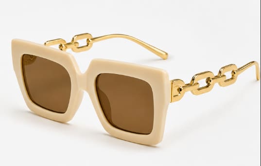 SHEIN Women’s Ivory Square Sunglasses – Gold Chain Arm Fashion Sunglasses, SHEIN Fast Delivery in 5 Days