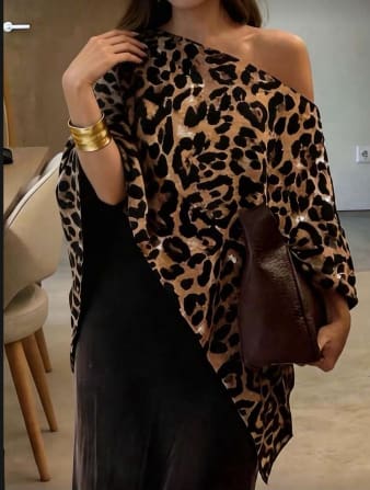 SHEIN Women’s Leopard Print Off Shoulder Top – Loose Statement Blouse, SHEIN Fast Delivery in 5 Days