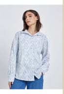 Trendyol Women’s Light Blue Patterned Shirt – Geometric Print Button-Up Shirt, Fast Delivery in 5 Days