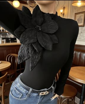 Black Floral Shoulder Bodysuit Top – Fast Delivery in 5 Days
