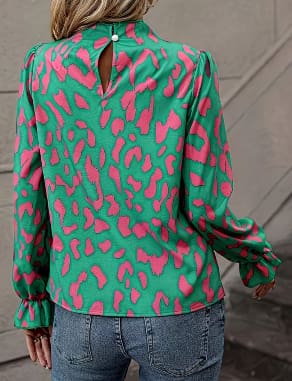 Ocean Green Leopard Print Tie Neck Blouse – Fast Delivery in 5 Days