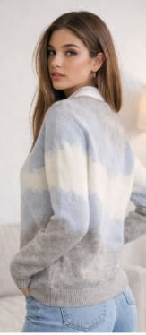 Grey and Light Blue Color Block Knit Sweater for Women โ Soft Casual Winter Pullover Shein Style