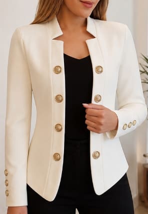 Women Elegant Button Blazer – Slim Fit Casual Formal Jacket – Beige Chic Blazer