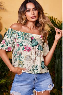 Women Off Shoulder Floral Blouse โ Casual Summer Printed Top