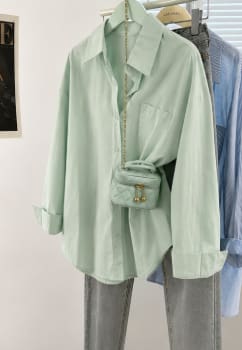 SHEIN Women’s Mint Green Oversized Shirt – Long Sleeve Button Front Casual Blouse, SHEIN Fast Delivery in 5 Days