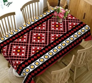 Bohemian Red Black Geometric Table Cover 90 x 140 cm
