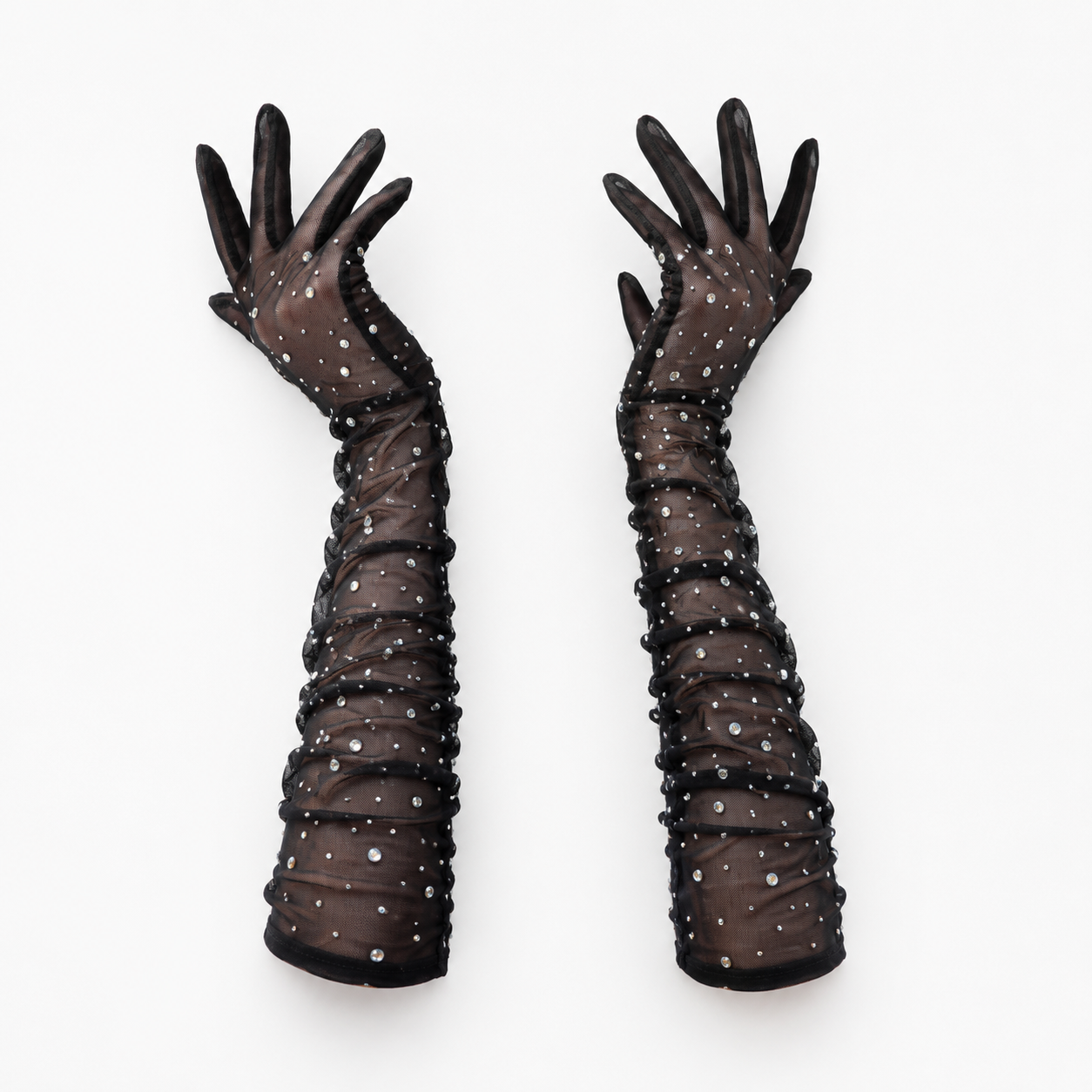SHEIN Women’s Black Rhinestone Mesh Gloves – Long Sheer Party Gloves, SHEIN Fast Delivery in 5 Days