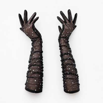 SHEIN Women’s Black Rhinestone Mesh Gloves – Long Sheer Party Gloves, SHEIN Fast Delivery in 5 Days