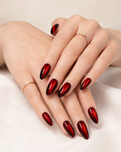 Red Magnetic Cat Eye Almond Press-On Nails