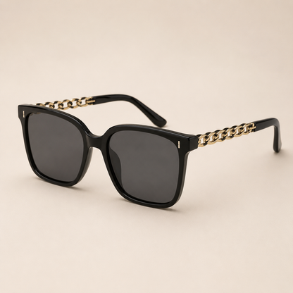 SHEIN Black Square Sunglasses with Chain Temples – Fast Delivery in 5 Days
