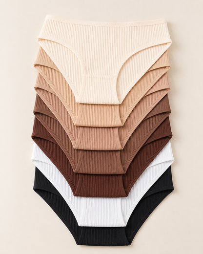 Women’s 7 Pack Ribbed Brief Panties – Multicolor Soft Stretch Everyday Underwear Set