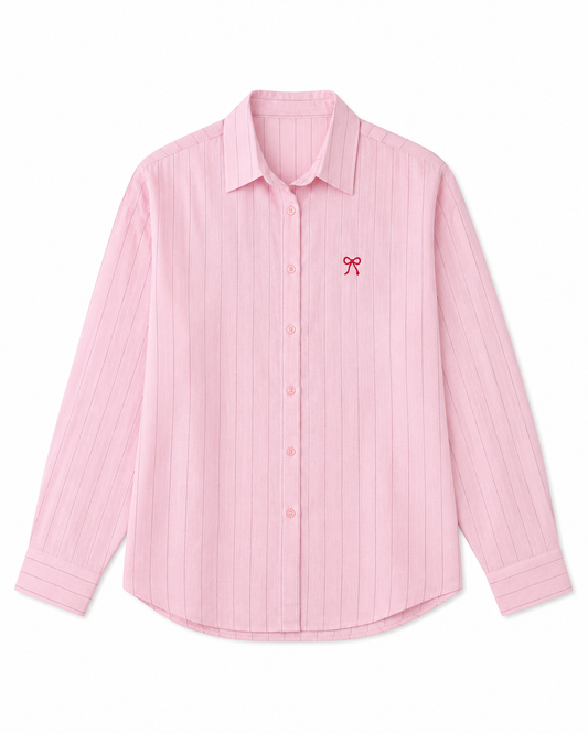 Girls Pink Striped Button-Up Shirt – Long Sleeve Casual Shirt