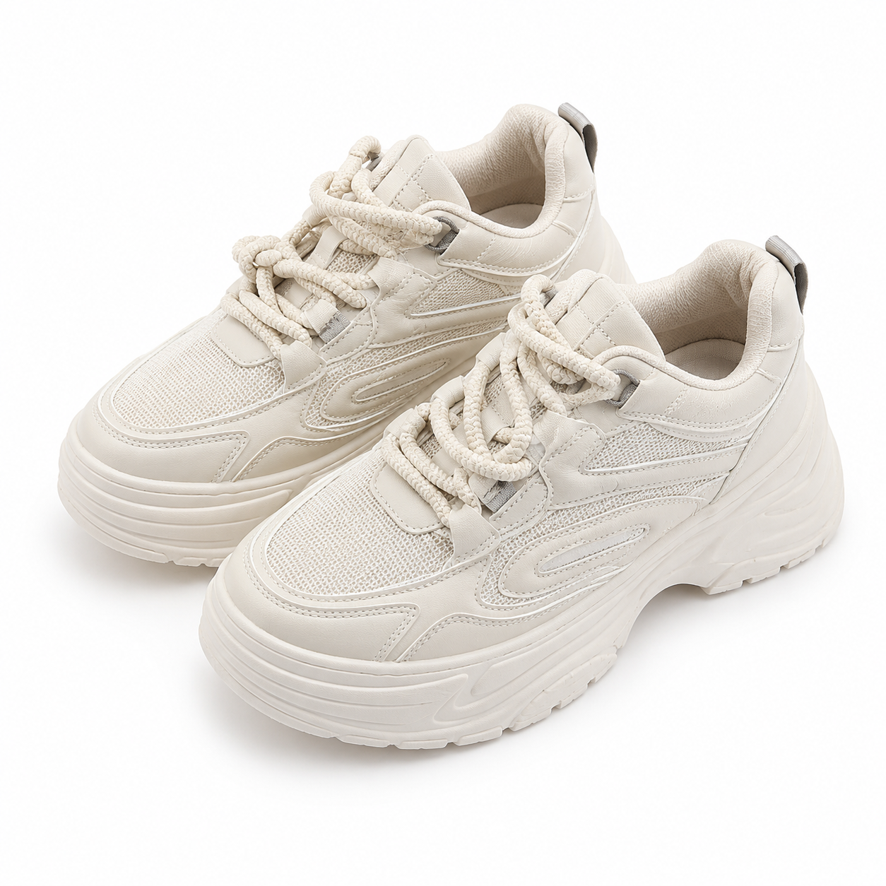 SHEIN Women’s White Chunky Sneakers – Lace Up Casual Sports Shoes, SHEIN Fast Delivery in 5 Days