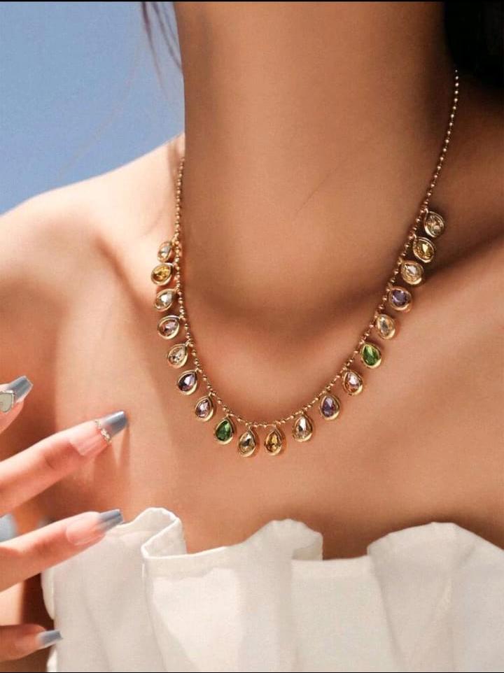 SHEIN Fast Delivery Gold Tone Multicolor Teardrop Necklace