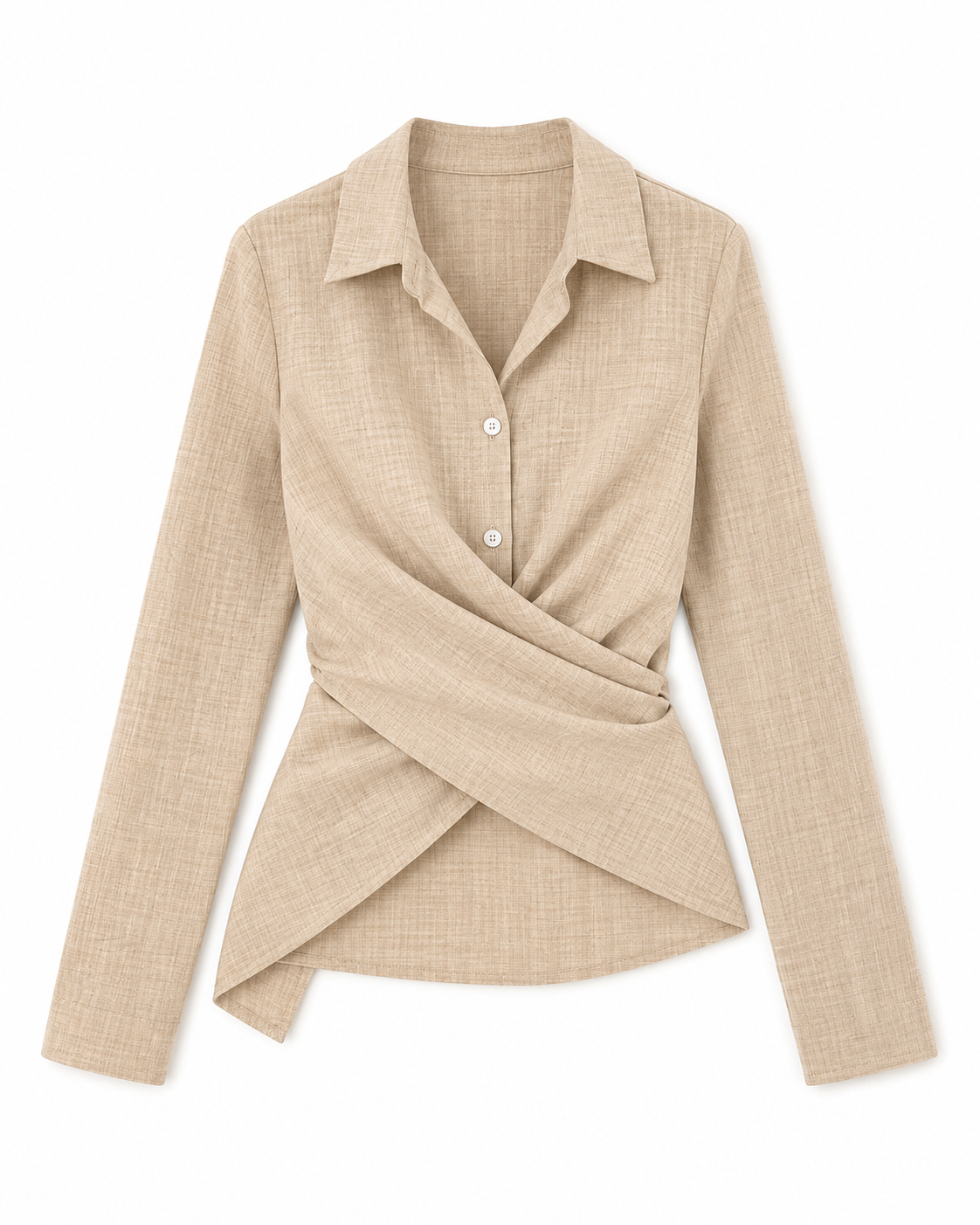 SHEIN LUNE Beige Linen Wrap Blouse for Women