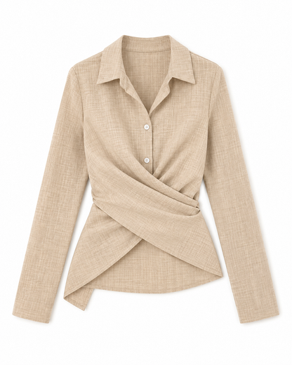 SHEIN LUNE Beige Linen Wrap Blouse for Women