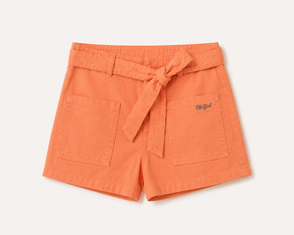 Girls Utility Shorts – Coral Belted Summer Shorts