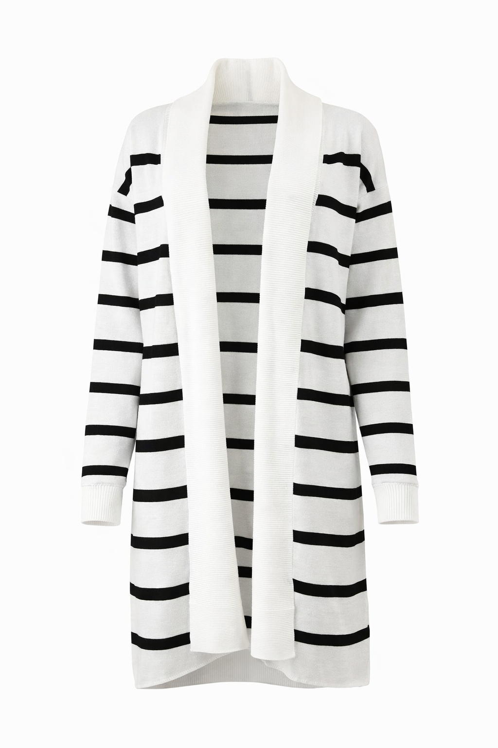 Striped Open Front Long Knit Cardigan – Women’s Soft Casual Layering Cardigan