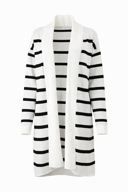 Striped Open Front Long Knit Cardigan – Women’s Soft Casual Layering Cardigan
