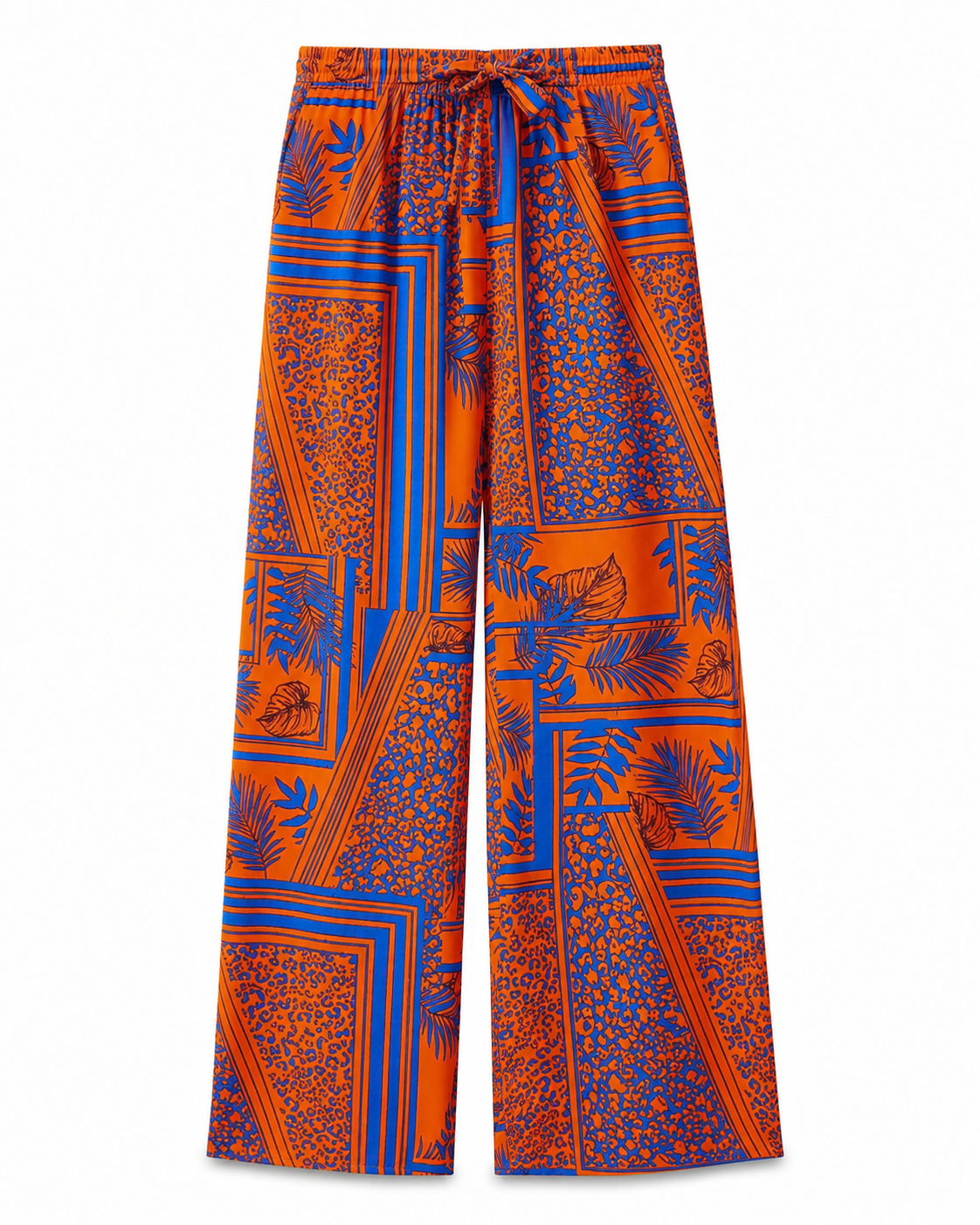 Women’s Trendyol Orange Blue Printed Wide Leg Pants – Viscose Summer Palazzo Pants