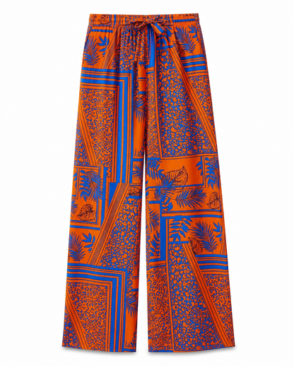 Women’s Trendyol Orange Blue Printed Wide Leg Pants – Viscose Summer Palazzo Pants