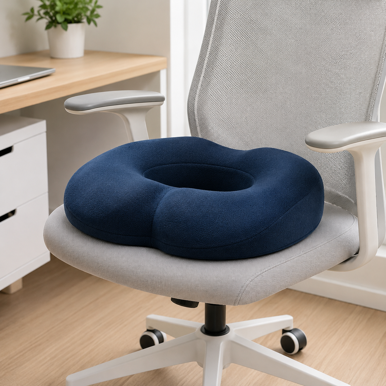 Hemorrhoids Extra Memory Foam Cushion with Cotton Cover – Navy Blue Ergonomic Donut Seat Cushion 40 x 45 cm