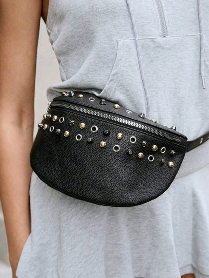 SHEIN Fast Delivery Women’s Black Studded Waist Bag
