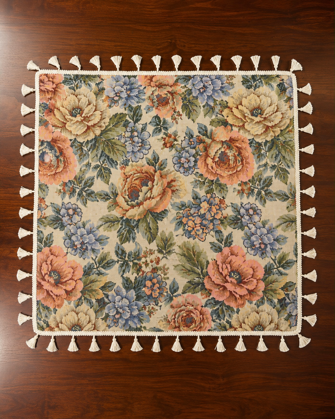 Vintage Floral Tassel Table Cover 60 x 60 cm
