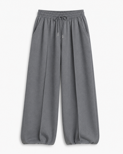 Women’s Wide Leg Drawstring Pants – Gray Casual Loose Fit Trousers