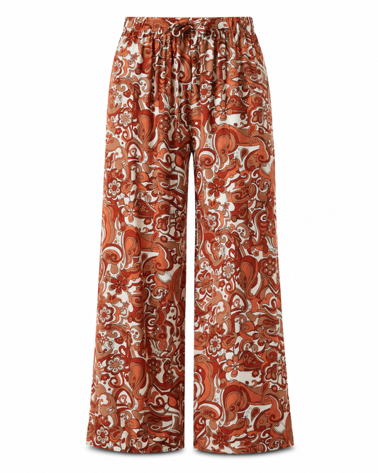 Women’s Trendyol Rust Paisley Wide Leg Pants – Viscose Floral Palazzo Pants