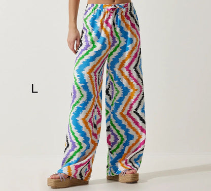 Women’s Trendyol Multicolor Zigzag Wide Leg Pants – Viscose Summer Palazzo Pants