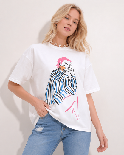 Women’s White Oversized Graphic T-Shirt - SHEIN Fast Delivery in 5 Days