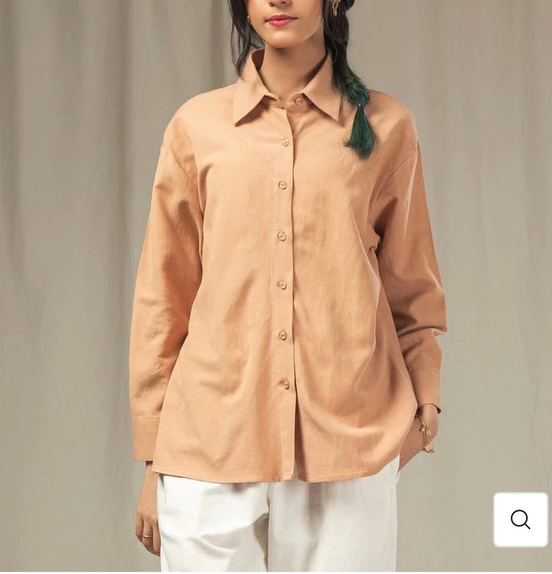 SHEIN Women’s Peach Oversized Button-Up Shirt – Long Sleeve Casual Blouse, SHEIN Fast Delivery in 5 Days