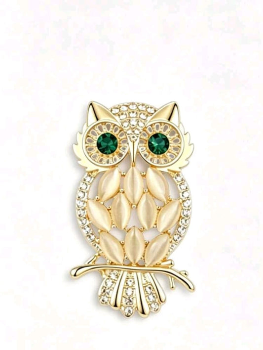 SHEIN Gold Owl Crystal Brooch Pin