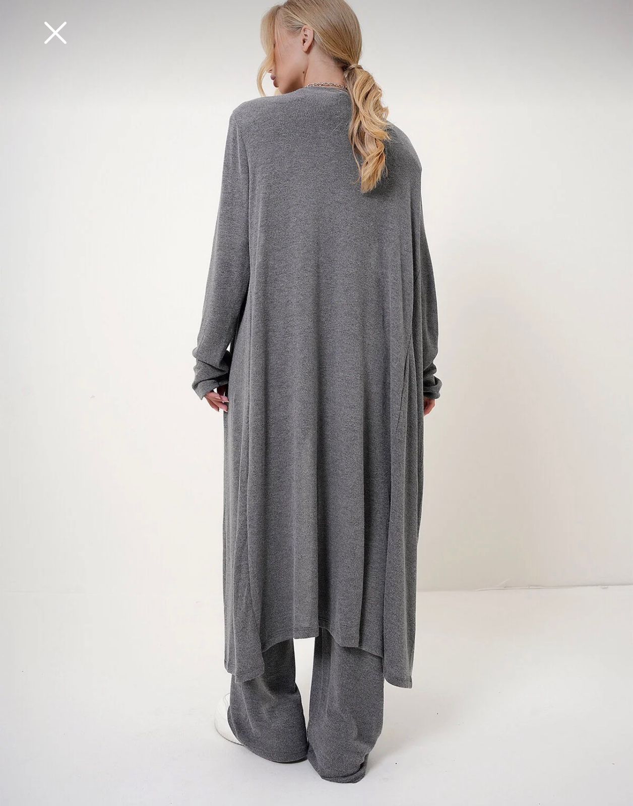 Women’s Grey Wide Leg Lounge Pants with Long Open Cardigan Set – Soft Relaxed Two Piece Outfit