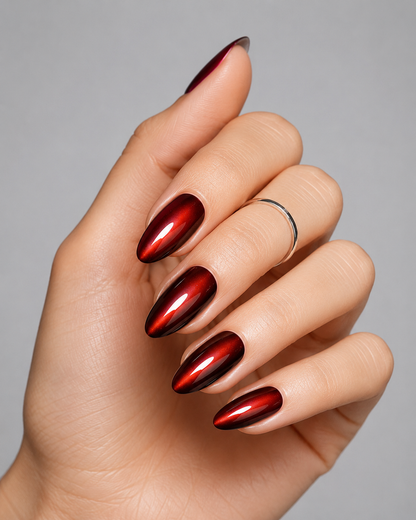 Red Magnetic Cat Eye Almond Press-On Nails