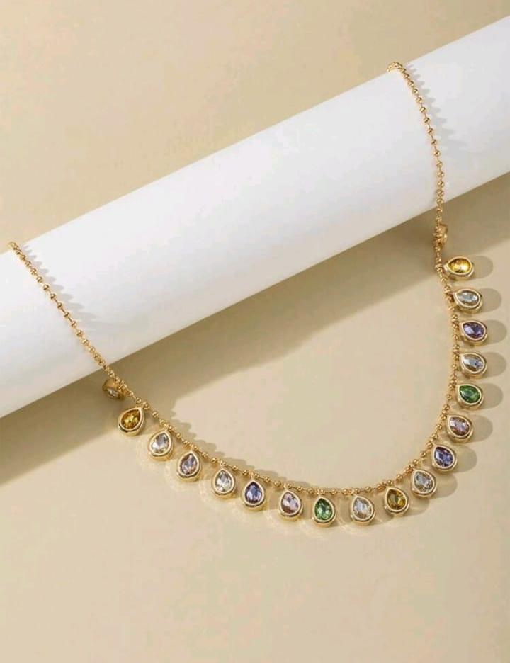SHEIN Fast Delivery Gold Tone Multicolor Teardrop Necklace