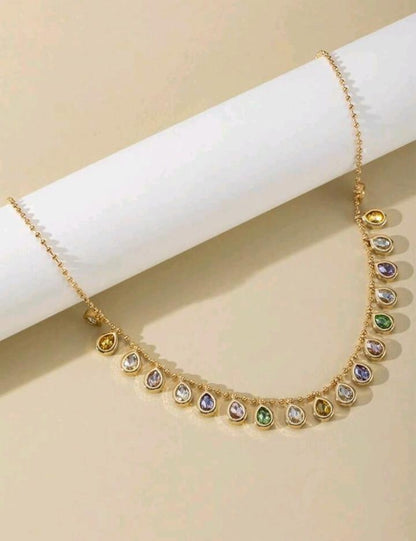 SHEIN Fast Delivery Gold Tone Multicolor Teardrop Necklace