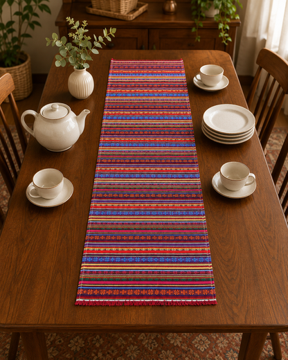 Bohemian Multicolor Striped Table Runner 150 x 45 cm
