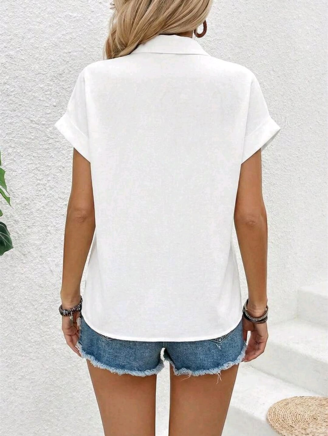 SHEIN Women White Short Sleeve Button Blouse
