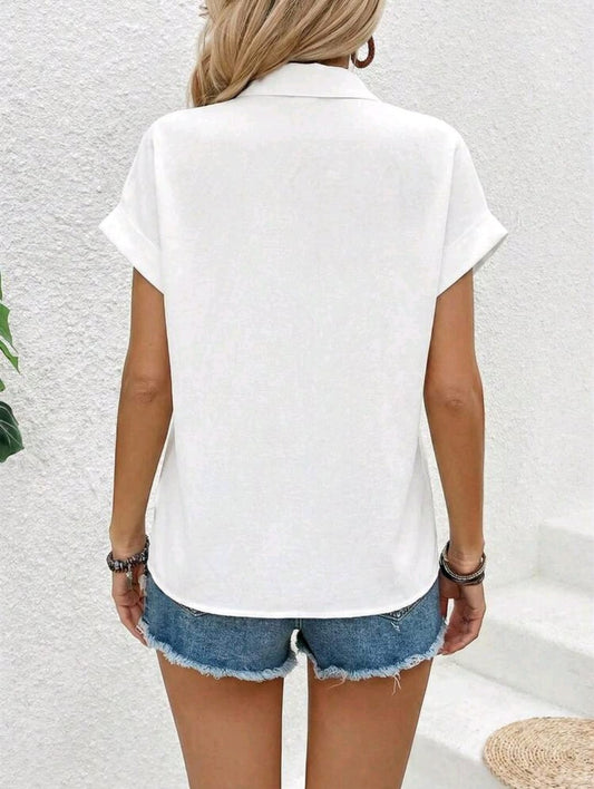 SHEIN Women White Short Sleeve Button Blouse