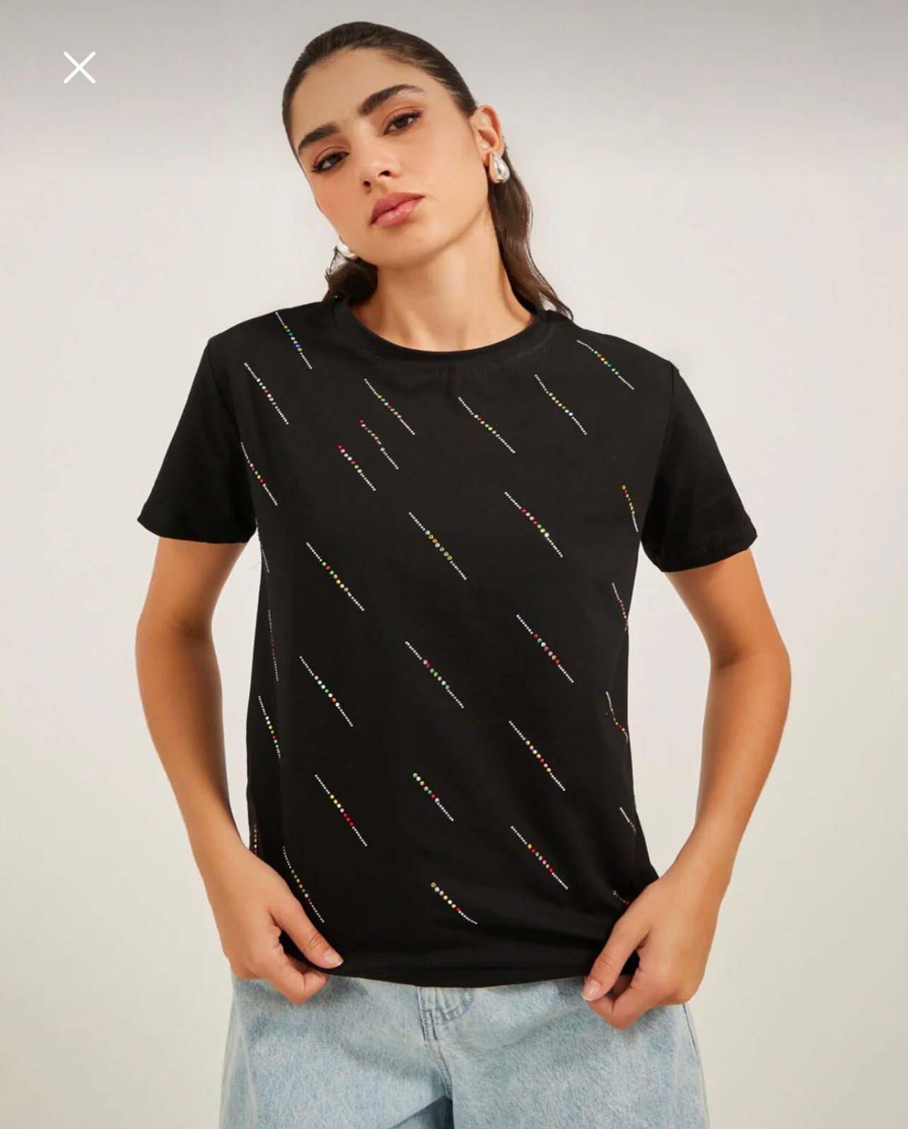 SHEIN Fast Delivery in 5 Days Black Diagonal Dotted Print T-Shirt