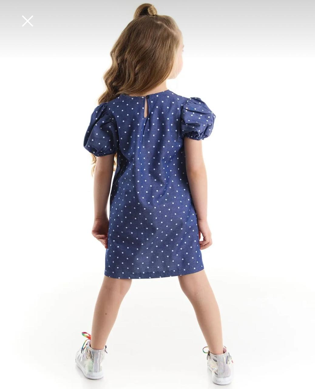 Girls’ Denokids Blue Polka Dot Cat Dress – Short Puff Sleeve Cotton Dress